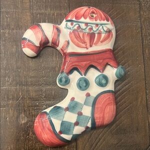 Gail Pittman Handcrafted Holiday Stocking Ornament - Red and Teal